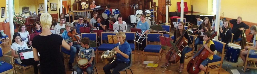 The Magna Music Band assembled at the United Reformed Church, Wigston, Leics. UK. During Their Summer Music Week, 2015