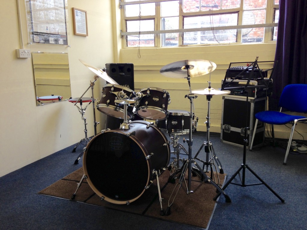 Mapex Mars drum set in Studio 2 of Dye House Drum Works.
