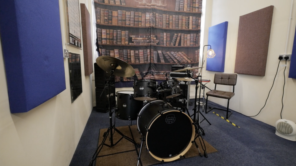 Picture of drum kit and room 2 space at Dye House Drum Works