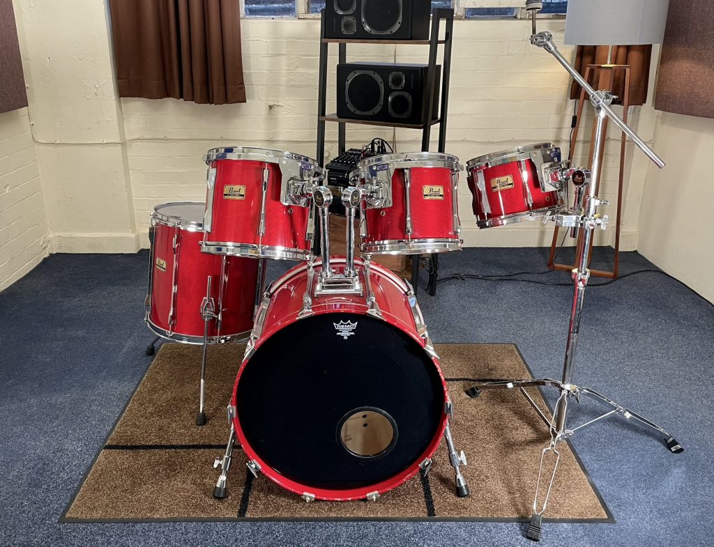 Pearl BLX Drum Shells in Sequoia Red finish, for sale in Leicester. On display.
